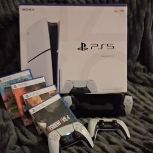 Sony PS5 Console Bundle with White DualSense Controllers and Games